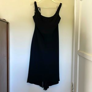 Black beaded cocktail dress.